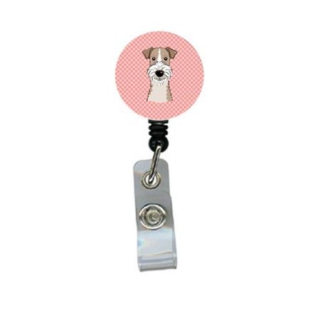 TEACHER'S AID Checkerboard Pink Wire Haired Fox Terrier Retractable Badge Reel TE249550